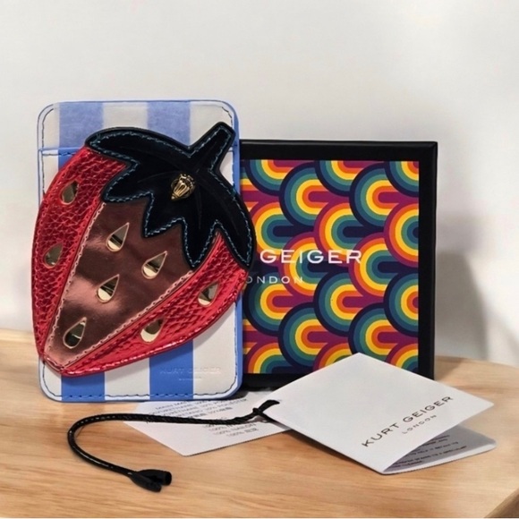 Kurt Geiger Red and Black Strawberry Card Holder- Attaches To Back Of Cellphone - Picture 2 of 5